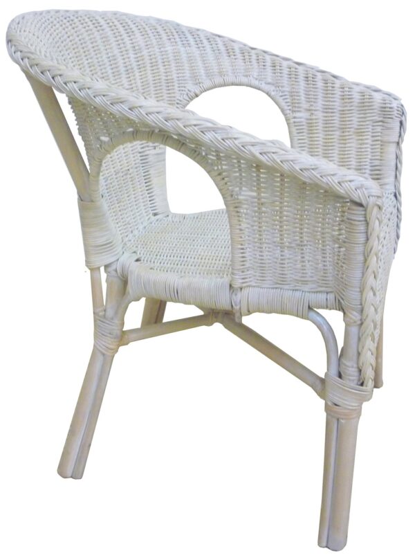 Poltrona Kelek in vimini bambù rattan e giunco bianco shabby con cuscino