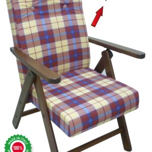 Poltrona Molisana in legno di faggio marrone con cuscino bordeaux scozzese