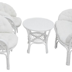 Set completo salotto in vimini bambù e rattan Luna Bianco