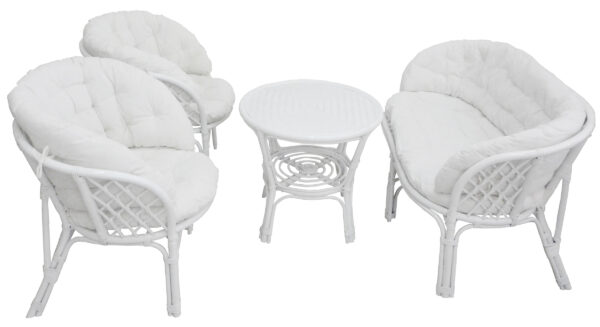 Set completo salotto in vimini bambù e rattan Luna Bianco