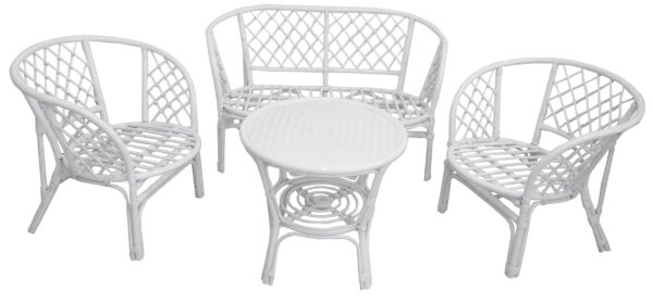 Set completo salotto in vimini bambù e rattan Luna Bianco