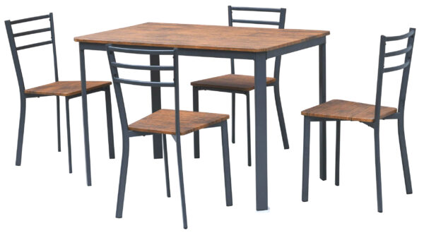 Set completo da pranzo tavolo con 4 sedie in ferro e metallo mdf colorazione finto legno