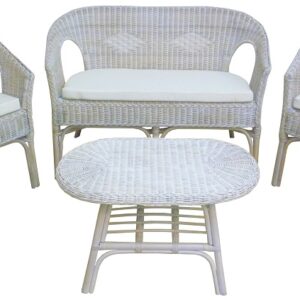 Set completo salotto in vimini bambù e rattan Kelek bianco shabby chic