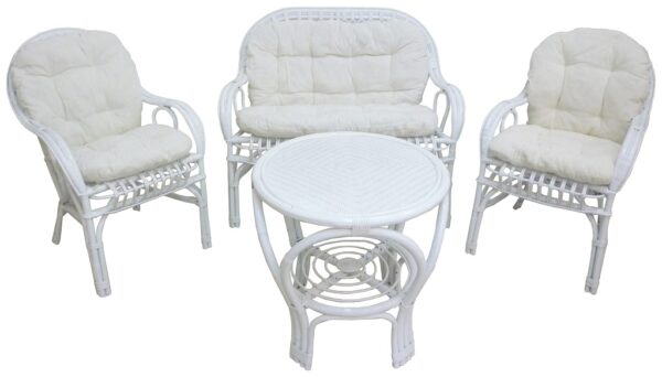 Set completo salotto Sole in vimini bambù e rattan bianco