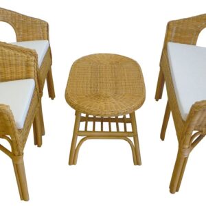 Set completo salotto in vimini bambù rattan e giunco naturale divano poltrone tavolo Kelek da esterno interno giardino veranda