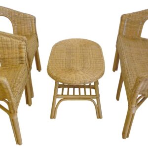 Set completo salotto in vimini bambù rattan e giunco naturale divano poltrone tavolo Kelek da esterno interno giardino veranda