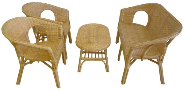 Set completo salotto in vimini bambù rattan e giunco naturale divano poltrone tavolo Kelek da esterno interno giardino veranda