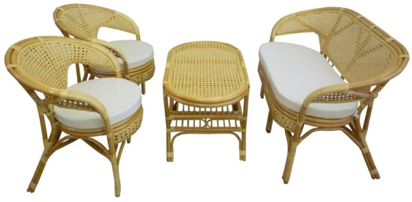 Set completo salotto in vimini bambù e rattan Bali chiaro naturale