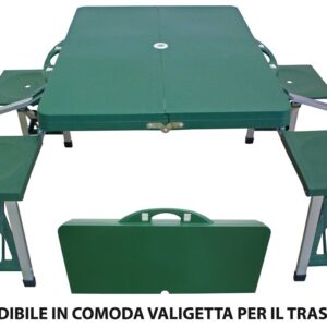 Set completo valigetta tavolo con sgabelli pieghevole verde