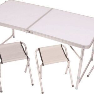 Set tavolo pieghevole in alluminio con 4 sgabelli 120x60 cm richiudibile a valigetta con manico