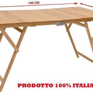 Tavolo tavolino pieghevole in legno di faggio naturale 70x140 cm campeggio casa