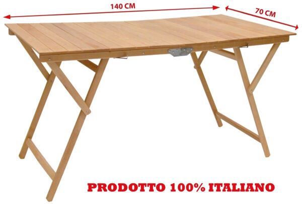 Tavolo tavolino pieghevole in legno di faggio naturale 70x140 cm campeggio casa