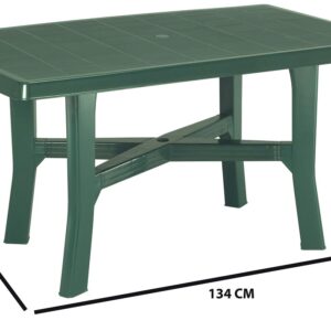 Tavolo tavolino rettangolare in resina di plastica verde per esterno da giardino terrazzo bar sagra campeggio con foro per ombrellone