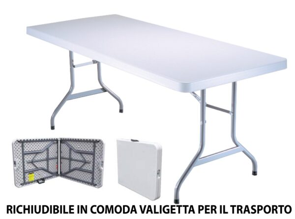 Tavolo Tavolino pieghevole set birreria in dura resina 180x74xH74 cm per sagra campeggio fiera casa