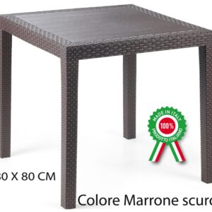 Tavolo king in dura resina finto rattan marrone scuro da esterno