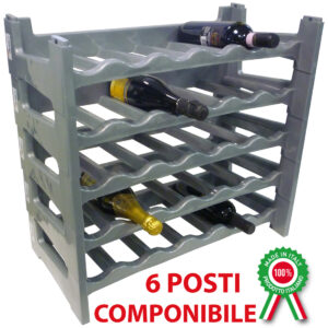 Porta bottiglie componibile modulare cantinetta vino in plastica grigio 6 posti