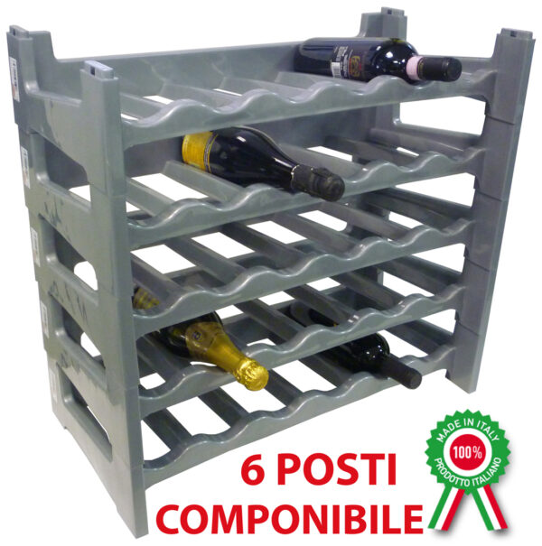 Porta bottiglie componibile modulare cantinetta vino in plastica grigio 6 posti