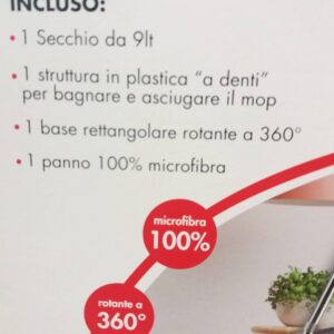 Mop Lavapavimenti con strizza panno e Secchio da 9 litri con manico a 2 Camere tessuto in microfibra rotante a 360 gradi