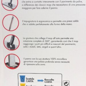 Mop Lavapavimenti con strizza panno e Secchio da 9 litri con manico a 2 Camere tessuto in microfibra rotante a 360 gradi